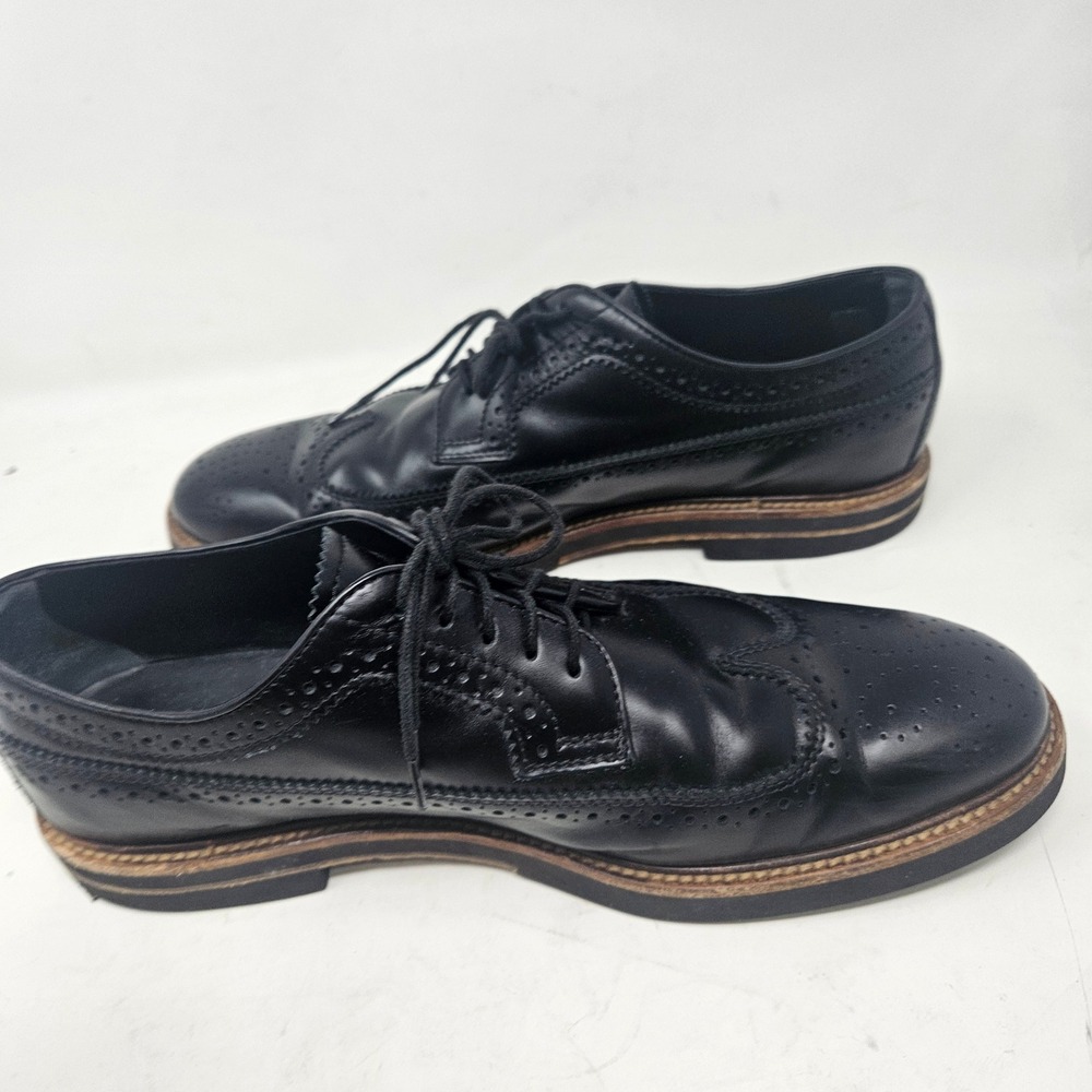 Tods Mens Black Leather Wingtip Brogue Derby Shoes Made in Italy Size 9.5 A - Picture 7 of 9